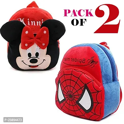 Kids School Bag (Red Minnie  Spiderman) Soft Plush Backpacks Cartoon Boys Girls Baby (2-5 Years) (PACK OF 2 BAGS)||kids bag||kids school bag||