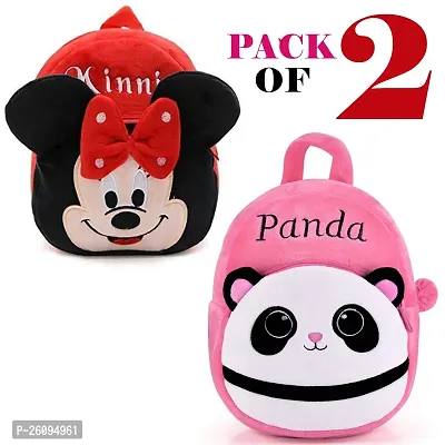 Kids School Bag Soft Plush Backpacks Cartoon Boys Girls Baby (2-5 Years) (Minnie  Panda) (PACK OF 2 BAGS)||kids bag||kids school bag||-thumb0