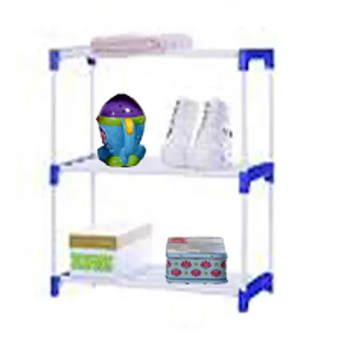 Shoe Rack for Home Storage, Easy to Move  Assemble (PVC and Plastic Rack) (Black-3 Shelves)