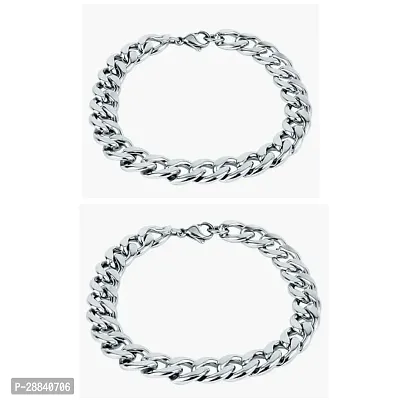 Stylish Silver Stainless steel Bracelets For Men Pack Of 2-thumb0