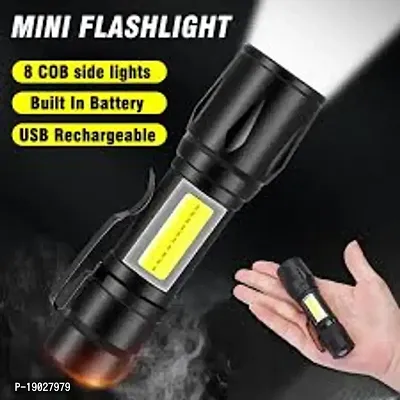 Mini Touch Light High Power LED Rechargeable Zoomable Flashlight Torch (Black)-thumb3