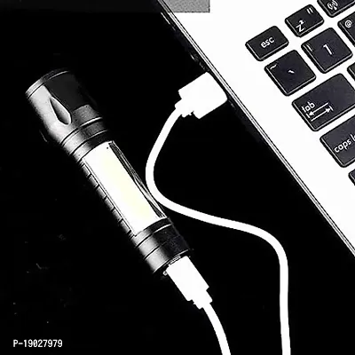 Mini Touch Light High Power LED Rechargeable Zoomable Flashlight Torch (Black)-thumb4