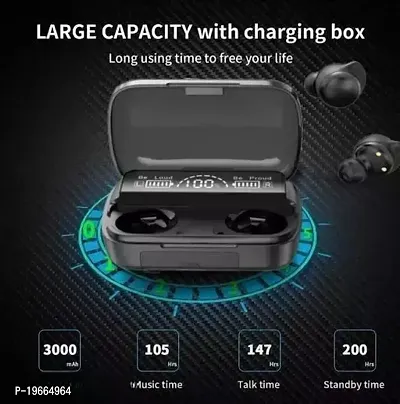 HLSTRIKES M10 TWS Bluetooth 5.1 Earphone Charging box wireless Earbuds Stereo Sports Waterproof with Microphone True Wireless Bluetooth Headset - ((Pack of - 1 - Black Color) (Black)-thumb4
