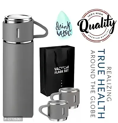 Vacuum Flask Set with 2 Cups, Insulated Double Wall Stainless Steel 500ml Tea Coffee Thermal Flask with 3 Cups, Hot and Cold Bottle, Corporate Gifts for Employees Christmas Gift, Random Color-thumb0
