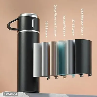Vacuum Flask Set with 2 Cups, Insulated Double Wall Stainless Steel 500ml Tea Coffee Thermal Flask with 3 Cups, Hot and Cold Bottle, Corporate Gifts for Employees Christmas Gift, Random Color-thumb3