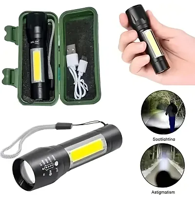 Mini USB Re Charge able Led Flashlight Torch (Black),with Side COB Light for Emergency Light