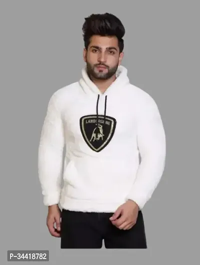 Elegant White Wool Blend Solid Long Sleeves Hoodies For Men-thumb0