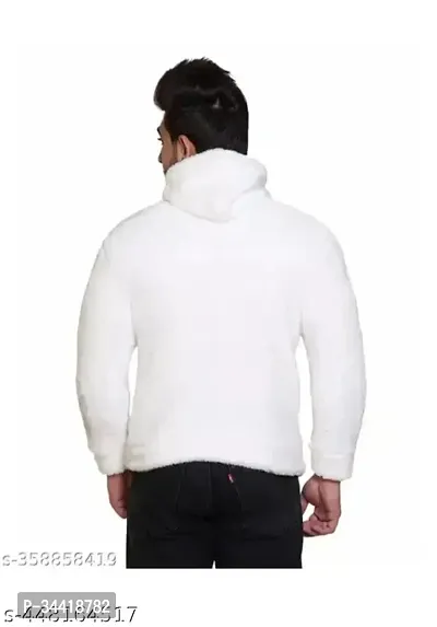 Elegant White Wool Blend Solid Long Sleeves Hoodies For Men-thumb2