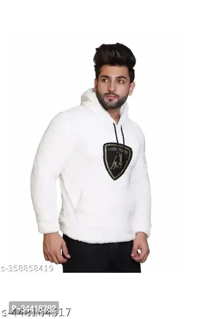 Elegant White Wool Blend Solid Long Sleeves Hoodies For Men-thumb3