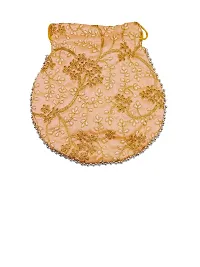 Light Peach fabric wedding potli for ladies for women handbags traditional Indian Wristlet with Drawstring Ethnic Embroidery Women Fashion Potli-thumb2