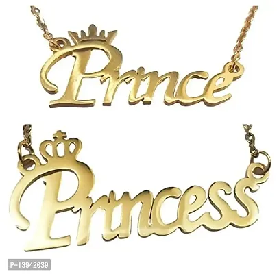 20 inches stainless steel (Prince and Princess) Name Pendants for women and girls with Golden Chain love locket for Gifting Jewellery