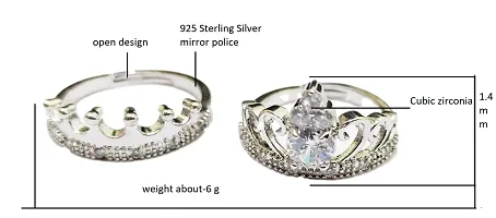 316L Pure Stainless Steel Stone Crown Couple Rings Engagement Wedding Valentine Ring Set For Girls and boys (Silver)-thumb1