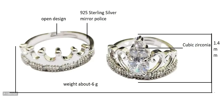 316L Pure Stainless Steel Stone Crown Couple Rings Engagement Wedding Valentine Ring Set For Girls and boys (Silver)-thumb2