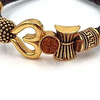 Trishul Damroo Rudraksha Beads Gold Plated Band Oxidized Leather Kada Unisex Cuff Bracelets with Adjustable Closure for Men  Women Boys Traditional Designer Fashion Bracelet-thumb2