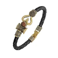 Trishul Damroo Rudraksha Beads Gold Plated Band Oxidized Leather Kada Unisex Cuff Bracelets with Adjustable Closure for Men  Women Boys Traditional Designer Fashion Bracelet-thumb1