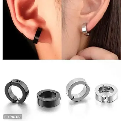 Nonpiercing Earrings for Men Jewelry Pack of 4 Black Blue Gold Silver Metal huggie Ear Studs-thumb3