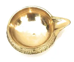 Brass Diya for Diwali Decoration | Gifts | Pooja Item Small Designer Brass Diya Pack of 2-thumb1