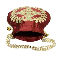Potli bag Silk Gota Patti Work Potli handbags for Women Hand carry pouches for Return gifting ethnic potli bags Embroidered (Maroon, Zarigota Gold)-thumb3
