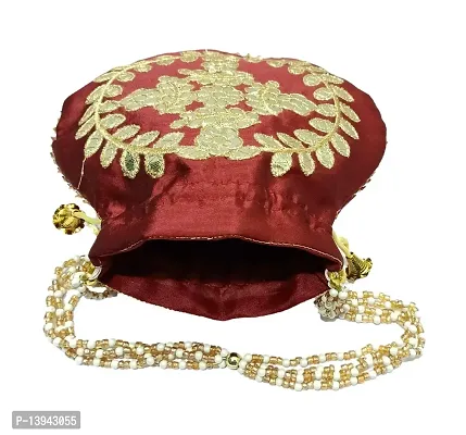 Potli bag Silk Gota Patti Work Potli handbags for Women Hand carry pouches for Return gifting ethnic potli bags Embroidered (Maroon, Zarigota Gold)-thumb4