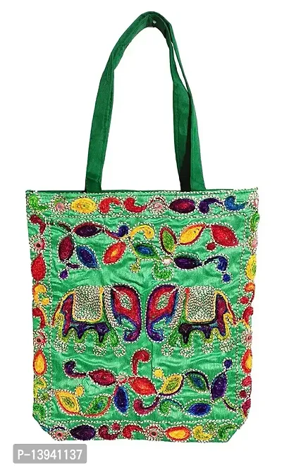 Pista green Tote Bags large for ladies Embroidered ethnic pistachio handbags
