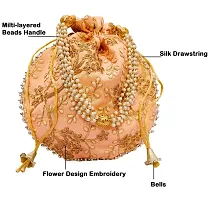 Light Peach fabric wedding potli for ladies for women handbags traditional Indian Wristlet with Drawstring Ethnic Embroidery Women Fashion Potli-thumb4
