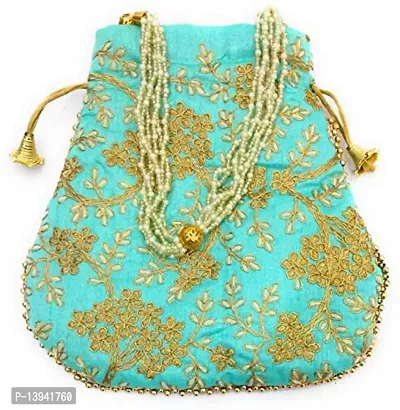 Pista color fabric Potli wedding potli for ladies for women handbags traditional Indian Wristlet with Drawstring Ethnic Embroidery-thumb0