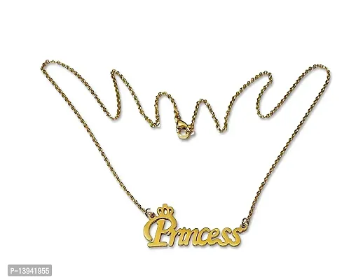 20 inches stainless steel (Princess) Name Pendants for women and girls with Golden Chain love locket for Gifting Jewellery-thumb2
