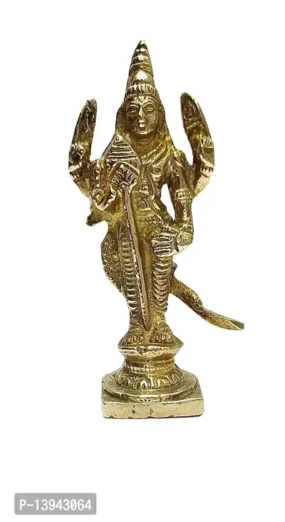 Kartik Lord with Peacock in Virgin Brass kartikeya Idol for Home Temple (9 cm)-thumb5