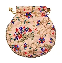 Potli handbags for Women Hand carry pouches ethnic potli bags (Peach, Silk Gold Embroidered)-thumb1
