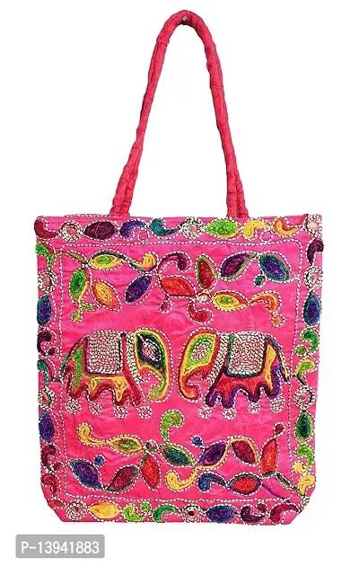 Pink Tote Bags large for ladies Elephant embroidered Ethnic pink handbags