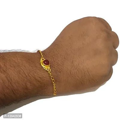 JDDCART Brass Rakhi Bracelet with vine Red color stone For Brothers Matte Gold Style Rakhis For Bhaiya for Rakshabandhan-thumb3