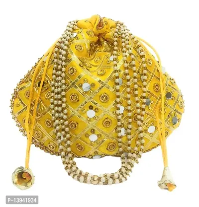 Yellow Mirror Potli bags for Women handbags Wedding Festive ethnic