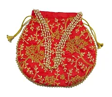 Red color Potli Women's Silk Swag Ethnic Embroidery Work Handmade Potli Bags for Women handbags Wedding Festive ethnic Velentine Gift-thumb3