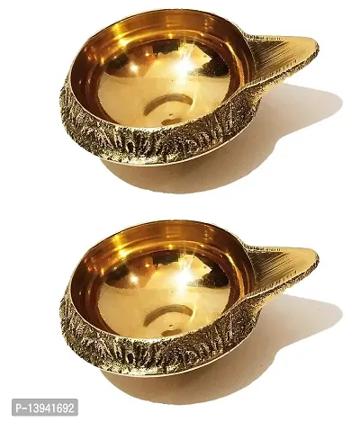 Brass Diya for Diwali Decoration | Gifts | Pooja Item Small Designer Brass Diya Pack of 2-thumb0