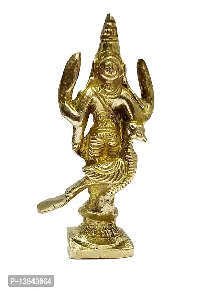 Kartik Lord with Peacock in Virgin Brass kartikeya Idol for Home Temple (9 cm)-thumb4