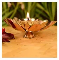 Copper Diya Oil lamp for | Puja Items | Gifting | Decorative Diya Item Flower Petals Pattern Table Copper Diya (4 inch Height)-thumb2