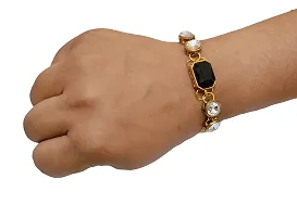 JDDCART Lumba Bhabhi Rakhi bracelet White  Black Stone Bead Gold Finish Metal Chain bracelet Rakhi for Bhabhi | women-thumb3