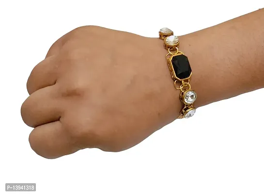 JDDCART Lumba Bhabhi Rakhi bracelet White  Black Stone Bead Gold Finish Metal Chain bracelet Rakhi for Bhabhi | women-thumb4