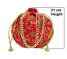 Red color Potli Women's Silk Swag Ethnic Embroidery Work Handmade Potli Bags for Women handbags Wedding Festive ethnic Velentine Gift-thumb4