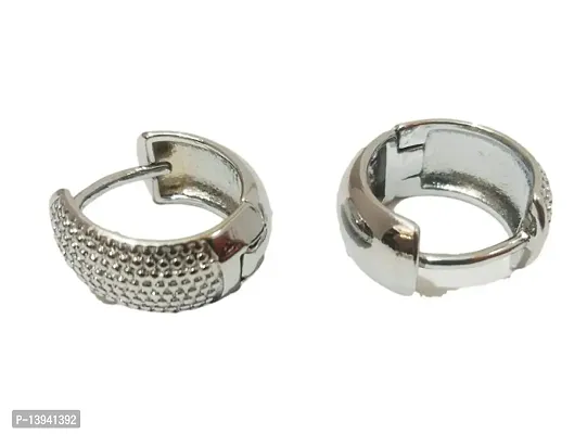 Pure Stainless Steel Men's Jewellery Valentine Silver Bali Mens Earing/Ear rings For Men/Gents/Boys/Boyfriend Silver Gifting Earring-thumb2