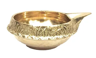 Brass Diya for Diwali Decoration | Gifts | Pooja Item Small Designer Brass Diya Pack of 2-thumb2