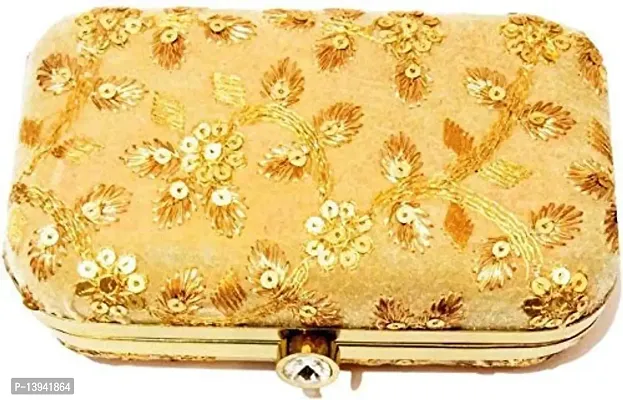 POOJA ENTREPRENEUR Gold Hand-held Bag Bridal purse in PU-Leather material  with front Golden flower design with dimonds Gold - Price in India |  Flipkart.com