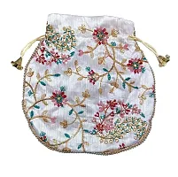 Potli handbags for Women Hand carry pouches for Return gifting ethnic potli bags Embroidered (off-white, Silk Gold Embroidered)-thumb1