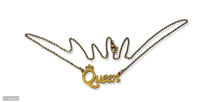 20 inches stainless steel (Queen) Name Pendants for women and girls with Golden Chain love locket for Gifting Jewellery