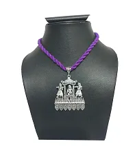 JDDCART Purple Thread Necklace oxidized silver metal choker Necklace Silver Vintage style texture Bride Wedding Doli Design Pendent Jewelry for Women tribal ethnic necklace-thumb2