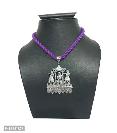 JDDCART Purple Thread Necklace oxidized silver metal choker Necklace Silver Vintage style texture Bride Wedding Doli Design Pendent Jewelry for Women tribal ethnic necklace-thumb3