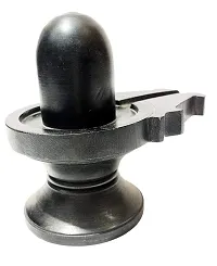 Black Polish Stone Shivling Statue Made in Banaras | Office Puja Room Religious god Idol Shiva Lingam Gorara Stone (8.0)-thumb1