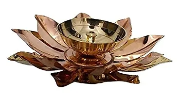 Copper Diya Oil lamp for | Puja Items | Gifting | Decorative Diya Item Flower Petals Pattern Table Copper Diya (4 inch Height)-thumb1