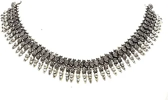 Ethnic Festival Oxidised Beads Pattern Brass Garba Navratri Diwali Oxidised Silver Necklace Choker Women Fashion-thumb1