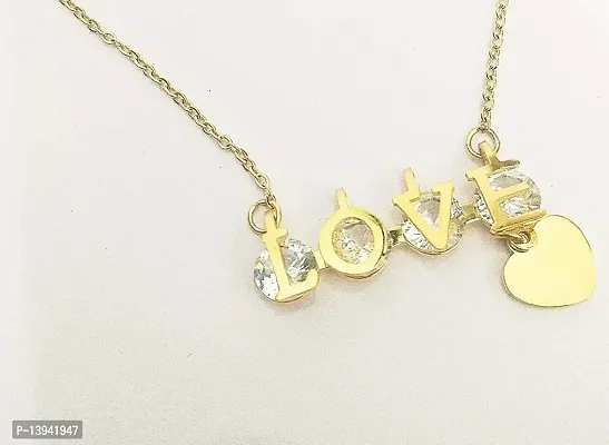 20 inches stainless steel Love Heart Zircon Pendants for women and girls with Golden Chain love locket for Gifting Jewellery
